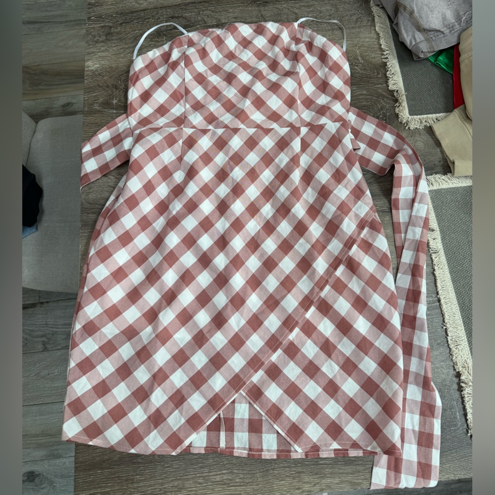 Style Rack Rust Gingham Strapless Dress | Bow Front | Size Large (fits a medium)
